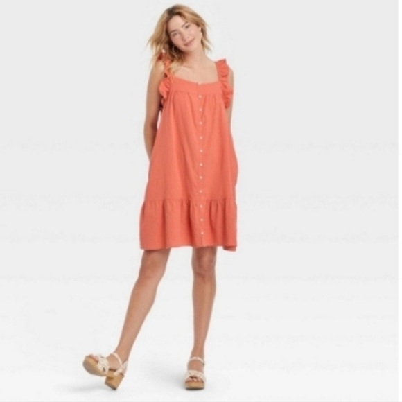 NWT UNIVERSAL THREADS Apricot Orange Flutter Sleeve Button Down Dress Size XXL - Picture 1 of 9